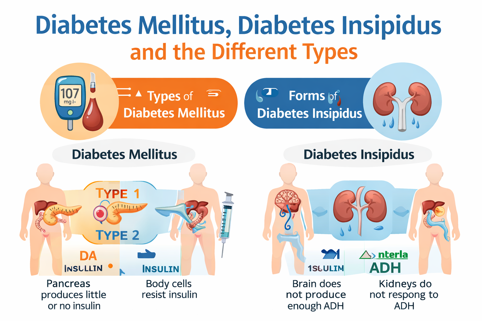 Diabetes Mellitus, Diabetes Insipidus and the different Types